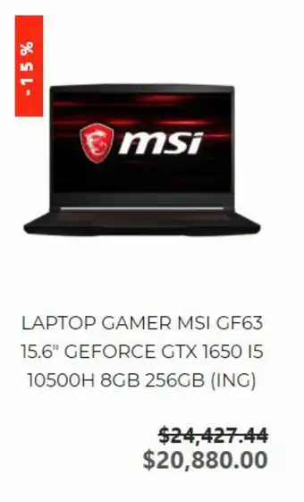 Laptop Gamer MSI GF63 15.6" Geforce GTX 1650 I5 10500H 8GB 256GB