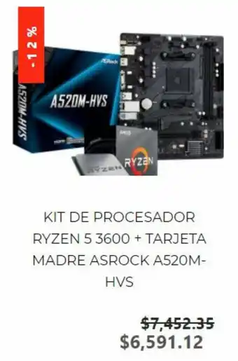 Kit de Procesador Ryzen 3600+Tarjeta Madre Asrock A520M-HVS