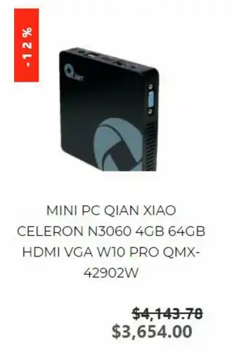 Mini PC Qian Xiao Celeron N3060 4GB 64GB HDMI VGA W10 Pro QMX-42902W