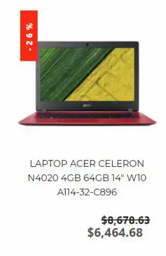 Laptop Acer Celeron N4020 4GB 64GB 14" W10 A114-32-C896