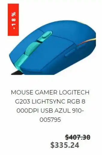 Mouse Gamer Logitech G203 Lightsync RGB 8 000DPI USB Azul 910-005795