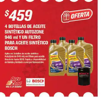 AutoZone 4 Botellas de Aceite Sintetico Autozone 946ml Y Un Filtro Para Aceite Sintetico Bosch oferta