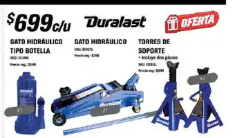 Duralast Gato Hidraulico Tipo Botella / Gato Hidraulico / Torres de Soporte
