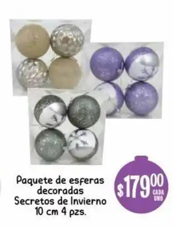 Paquete de Esferas Decoradas Secretos de Invierno 10cm 4 pzs