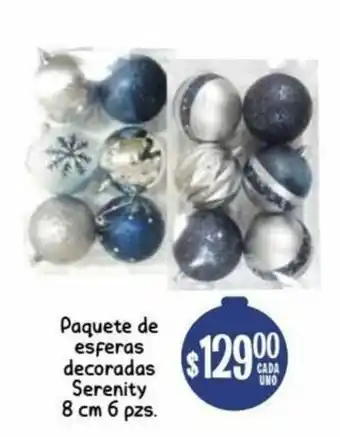 Soriana Híper Paquete de Esferas Decoradas Serenity 8cm 6 pzs oferta