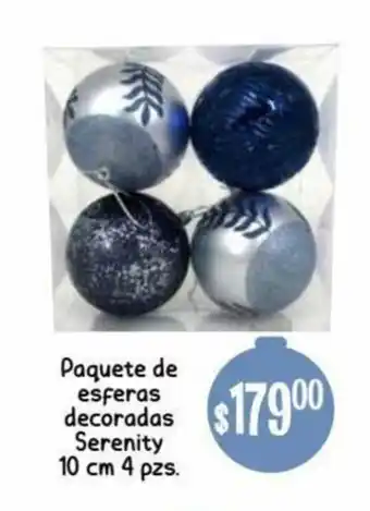 Soriana Híper Paquete de Esferas Decoradas Serenity 10cm 4 pzs oferta