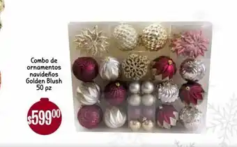 Soriana Híper Combo de Ornamentos Navideños Golden Blush 50pz oferta