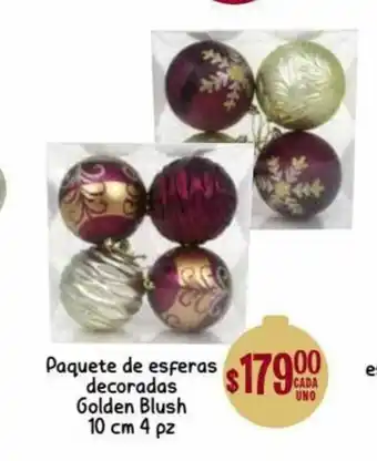 Paquete de Esferas Decoradas Golden Blush 10cm 4 pz