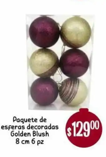 Soriana Híper Paquete de Esferas Decoradas Golden Blush 8cm 6 pz oferta
