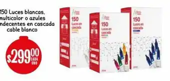 150 Luces Blancas, Multicolor o Azules Incandecentes en Cascada Cable Blanco