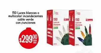 150 Luces Blancas o Multicolor Incandecentes Cable Verde con Funciones