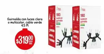 Soriana Híper Guirnalda Con Luces Clara o Multicolor, Cable Verde 4.5m oferta