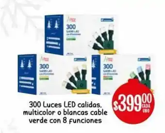 Soriana Híper 300 Luces LED Calidas, Multicolor o Blancas Cable Verde con 8 Funciones oferta
