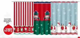 Soriana Híper Cortina Baño Winter Gnomo, Cascanueces o Santa oferta
