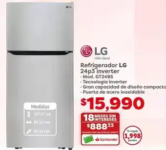 Soriana Híper Lg - refrigerador 24p3 inverter oferta