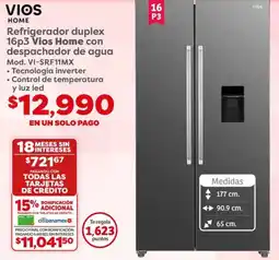 Soriana Híper VIOS refrigerador duplex 16p3 oferta
