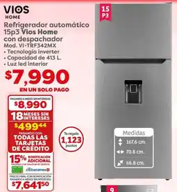 Soriana Híper VIOS refrigerador automático 15p3 oferta
