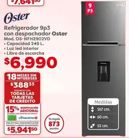 Soriana Híper Oster refrigerador 9p3 oferta