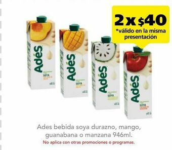 Farmacia San Pablo Ades bebida soya durazno ttp 946ml oferta