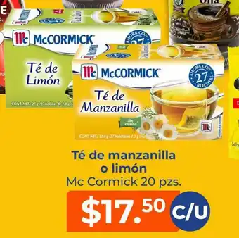 Te de Manzanilla o Limon Mc Cormick 20 pzs