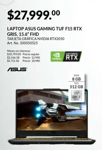 Office Depot Laptop Asus Gaming TUF F15 RTX Gris 15.6" FHD oferta