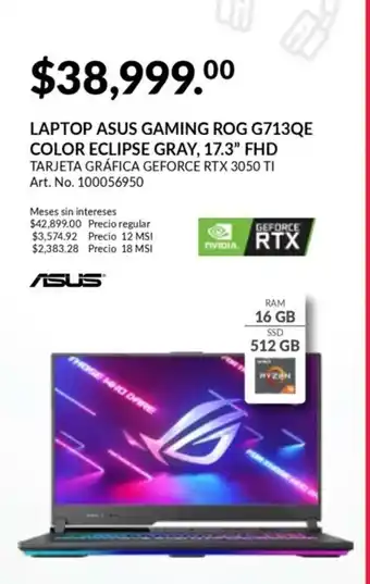 Office Depot Laptop ASUS Gaming ROG G713QE Color Eclipse Gray 17.3" FHD oferta