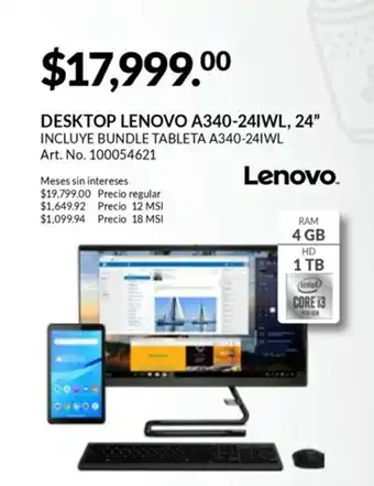 Office Depot Desktop LENOVO A340-24IWL 24" oferta