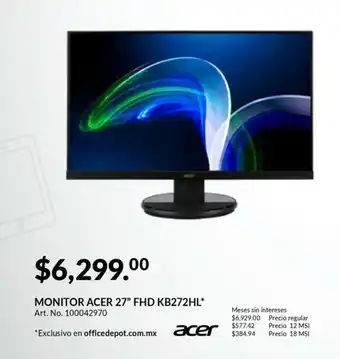 Office Depot Monitor Acer 27" FHD KB272HL oferta