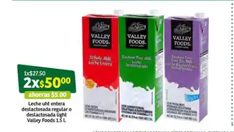 Soriana Súper Leche UHT Entera Deslactosada Regular o Deslactosada Light Valley Foods 1.5L oferta
