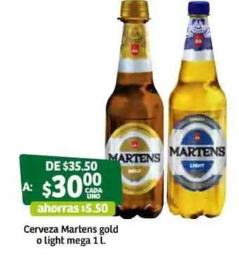 Soriana Súper Cerveza Mertens Gold o Light Mega 1L oferta
