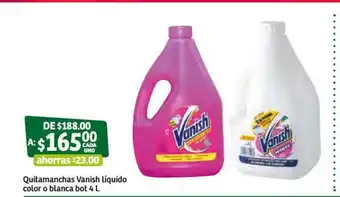 Soriana Súper Quitamanchas Vanish Liquido Color o Blanca Bot 4L oferta