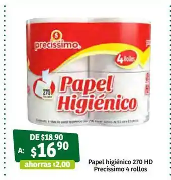 Soriana Súper Papel Higienico 270 HD Precissimo 4 Rollos oferta