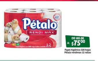Soriana Súper Papel Higienico 320 Hojas Petalo Rendimax 12 Rollos oferta
