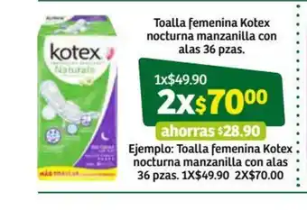 Toalla Femenina Kotex Nocturna Manzanilla Con Alas 36 pzas