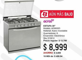 Sodimac Homecenter Estufa 30 pulgadas encendido electrónico por botón oferta