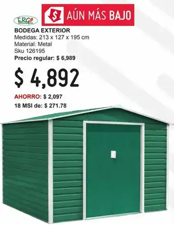 Sodimac Homecenter Bodega exterior de jardín 213 x 127 x 195 cm oferta