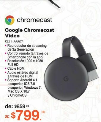 RadioShack Google chromecast video 3ra generación / negro oferta