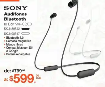 RadioShack Audífonos bluetooth sony wi-c200 / in ear / negro oferta