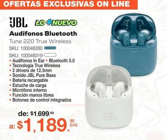 RadioShack Audífonos bluetooth jbl tune 220 true wireless / in ear / azul oferta