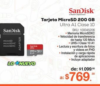 RadioShack Tarjeta microsd sandisk ultra a1 clase 10 / 200 gb oferta