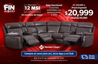 Sam's Club Sala Seccional 3 Asientos Reclinables Con Tomacorriente y USB oferta
