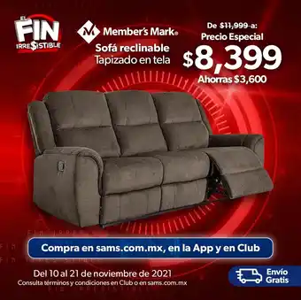 Sam's Club Sofa Reclinable Tapizado en Tela oferta