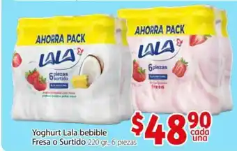 Soriana Mercado Yoghurt Lala Bebible Fresa o Surtido 220gr 6 piezas oferta