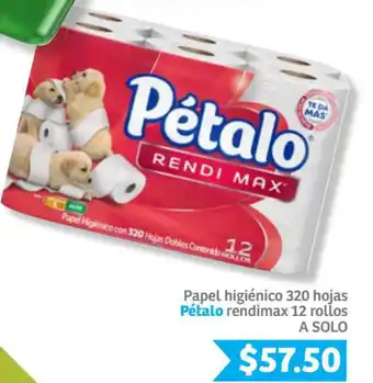 Papel Higiénico 320 Hojas Pétalo Rendimax 12 rollos