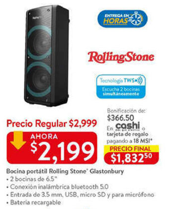 Walmart Bocina Portátil Rolling Stone Glastonbury oferta