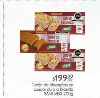 Turrón de almendras sin azucar duro o blado santiveri 200 g