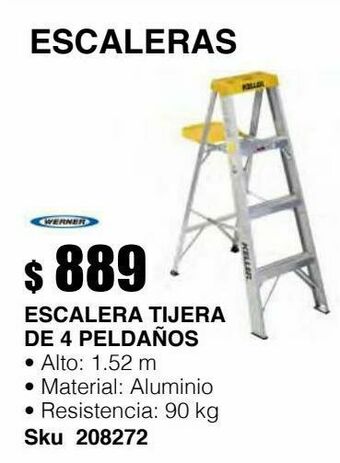 Sodimac Homecenter Escalera tijera aluminio 4 peldaños 1.52 m 90 kg oferta