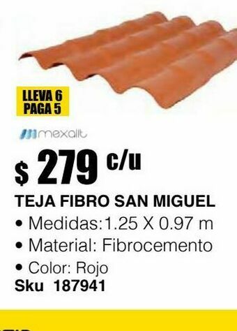 Teja fibro san miguel 1.25 x .97 marcilla
