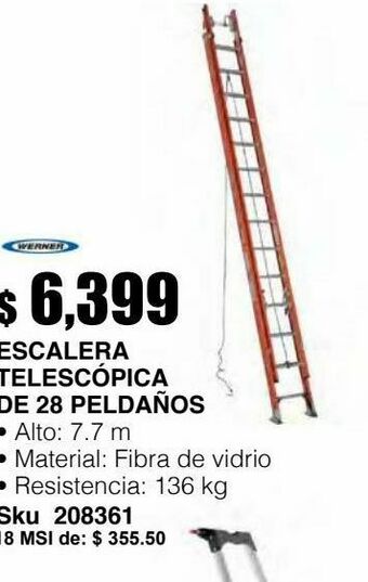 Sodimac Homecenter Escalera telescópica fibra de vidrio 28 peldaños 7.7 m 136 kg oferta
