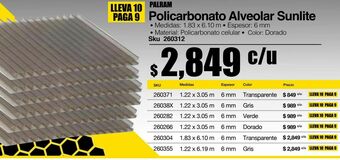 Lámina de policarbonato alveolar sunlite bronce 6 mm 1.83 x 6.10 cm